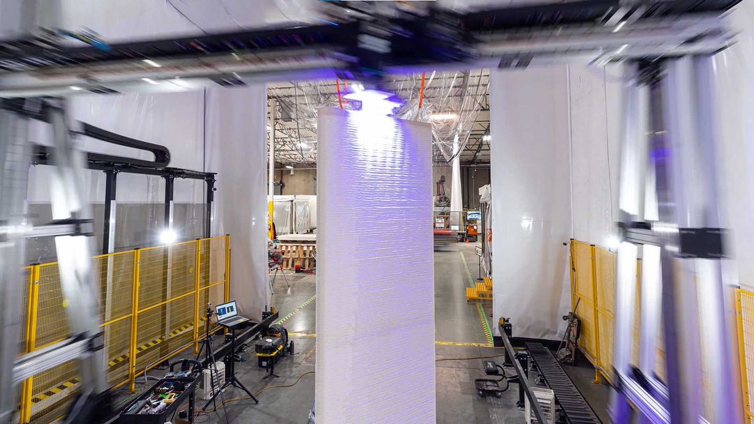 A section of 3D printed wall being create in the Mighty Buildings factory
