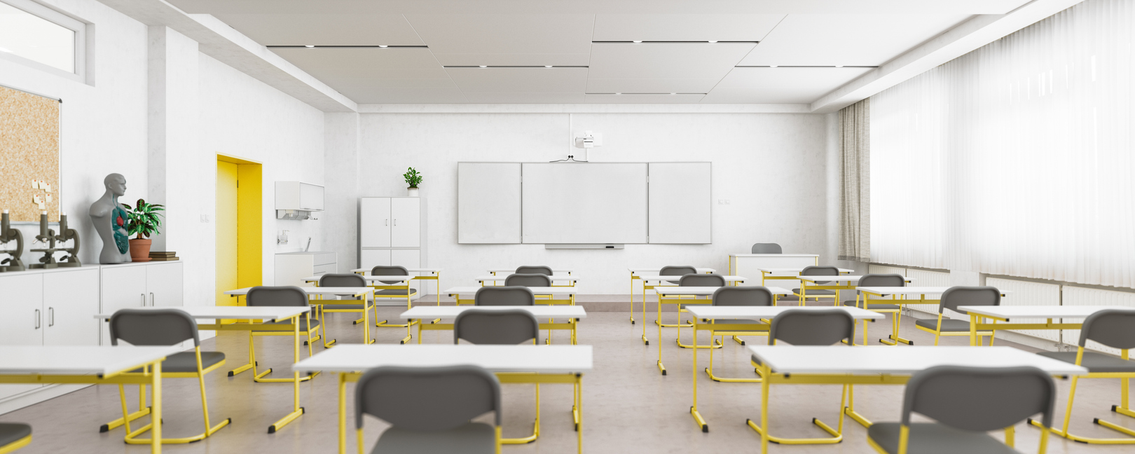 Completed modular classroom with abundant natural light
