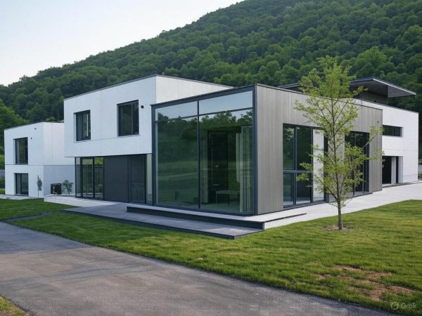 Luxury modular home set in mountainous countryside