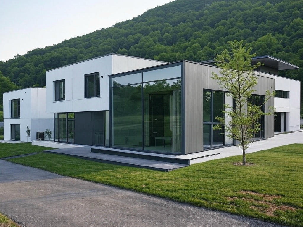 Luxury modular home set in mountainous countryside